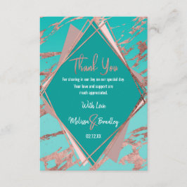 Tarjeta De Agradecimiento Oro Rosa Verde Turquesa Mármol Diamante Gracias