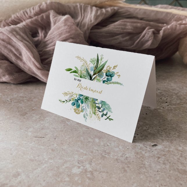 Tarjeta De Agradecimiento Oro y Eucaliptos verdes Bridesmaid Gracias (Subido por el creador)