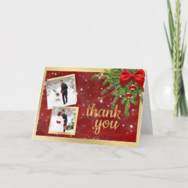 Tarjeta De Agradecimiento Oro y Navidades rojos Boda Foto Gracias