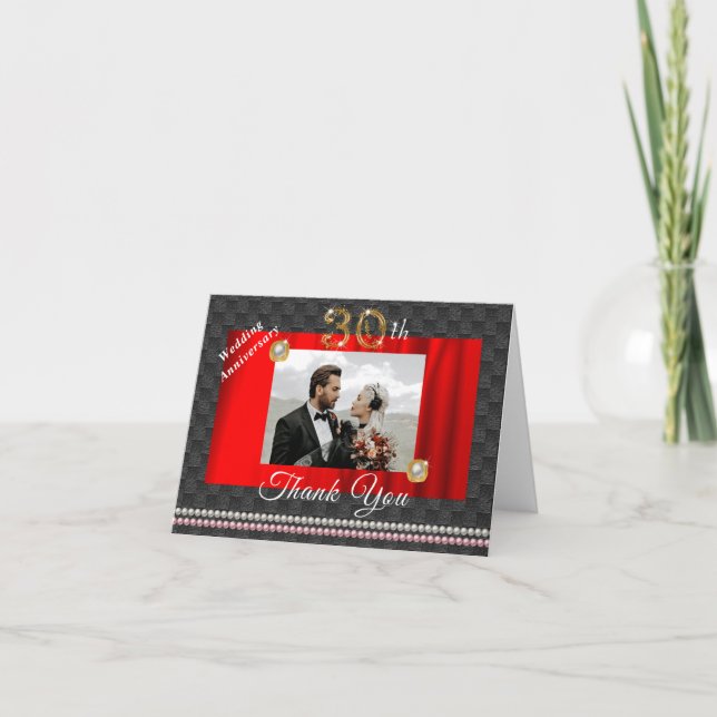 Tarjeta De Agradecimiento Oro y Perlas 30 Aniversario del Boda Gracias (Anverso)