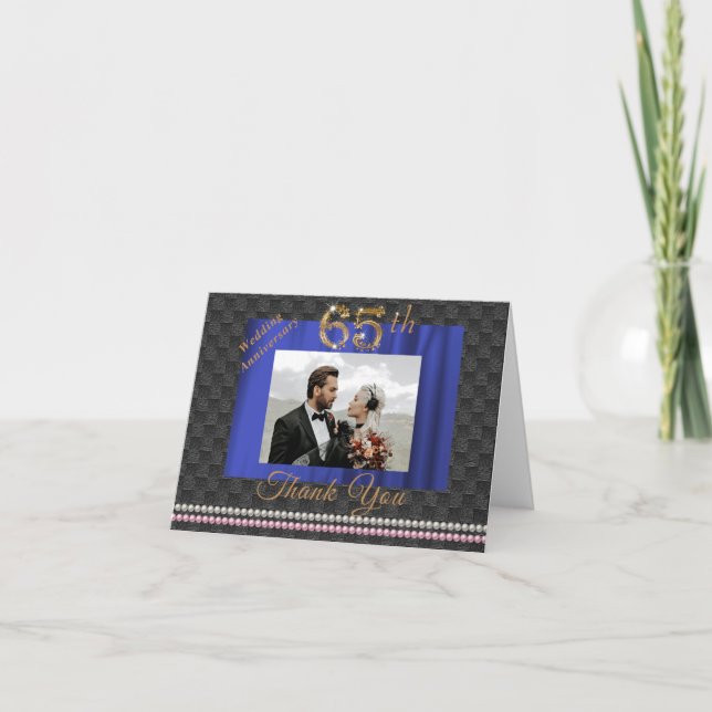 Tarjeta De Agradecimiento Oro y Perlas 65 Aniversario Boda Gracias (Anverso)
