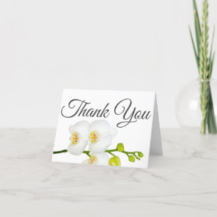 Tarjeta De Agradecimiento Orquídea Blanca Elegante Escritura Gris