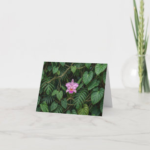 Tarjeta De Agradecimiento Orquídea Cattleya Rosa en Hojas de Jungla Tropical