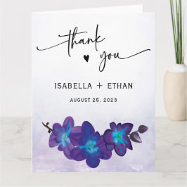 Tarjeta De Agradecimiento Orquídea Elegante Azul Púrpura Bodas Agradecimient