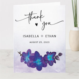 Tarjeta De Agradecimiento Orquídea Elegante Azul Púrpura Bodas Agradecimient