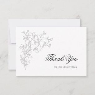 Tarjeta De Agradecimiento Orquídea Elevada Blanca Formal Tradicional Boda