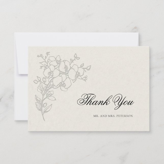 Tarjeta De Agradecimiento Orquídea Elevada Ecru Formal Tradicional Boda (Anverso)