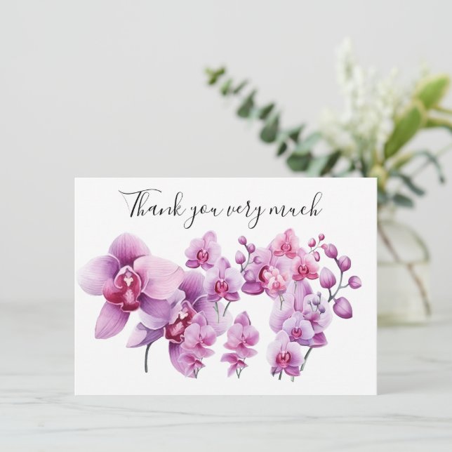 Tarjeta De Agradecimiento Orquídea púrpura con piedra sobre fondo blanco (Anverso de pie)