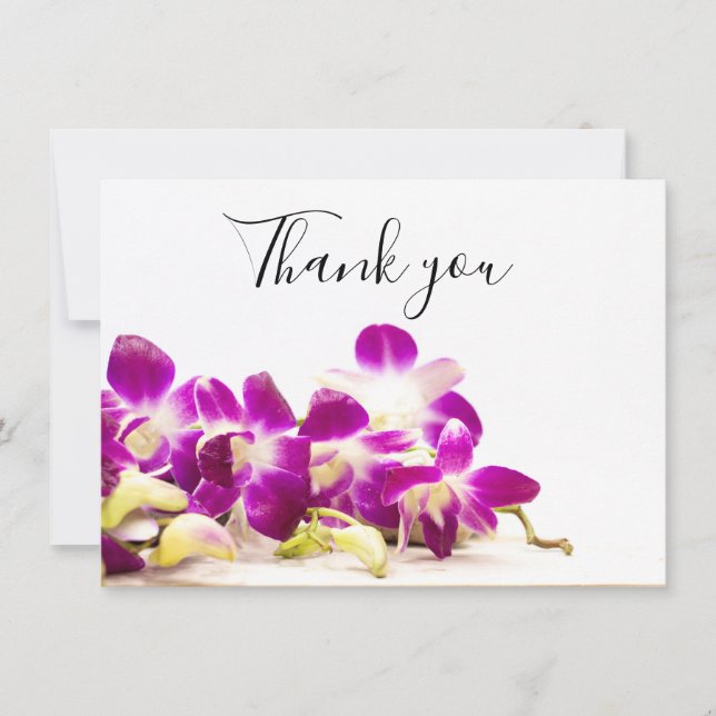 Tarjeta De Agradecimiento Orquídea púrpura con piedra sobre fondo blanco spa (Anverso)