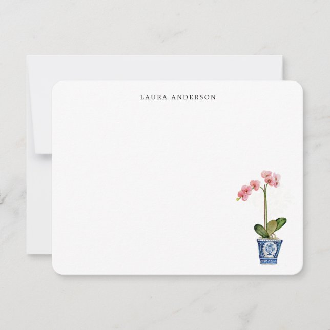 Tarjeta De Agradecimiento Orquídea Rosa Acuarela  (Anverso)