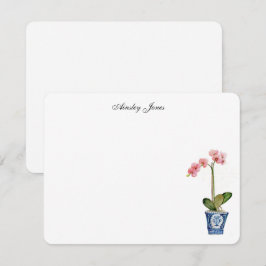 Tarjeta De Agradecimiento Orquídea rosa acuarela en maceta azul
