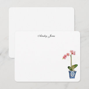 Tarjeta De Agradecimiento Orquídea rosa acuarela en maceta azul