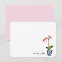 Tarjeta De Agradecimiento Orquídea rosa acuarela en olla azul