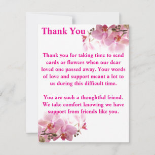 Tarjeta De Agradecimiento Orquídea Rosa Floral Funeral Sentimiento de Pesame