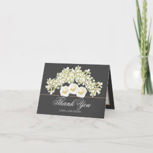 Tarjeta De Agradecimiento Orquídeas Elegantes y Rosas Blancas Botánicas Grac