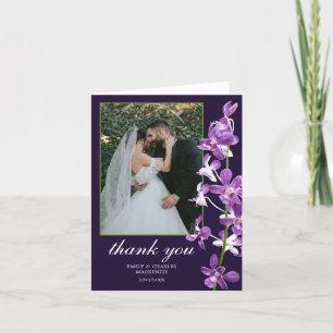 Tarjeta De Agradecimiento Orquídeas Púrpura, Boda Elegante Moderna
