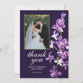 Tarjeta De Agradecimiento Orquídeas Púrpura, Boda Elegante Moderna