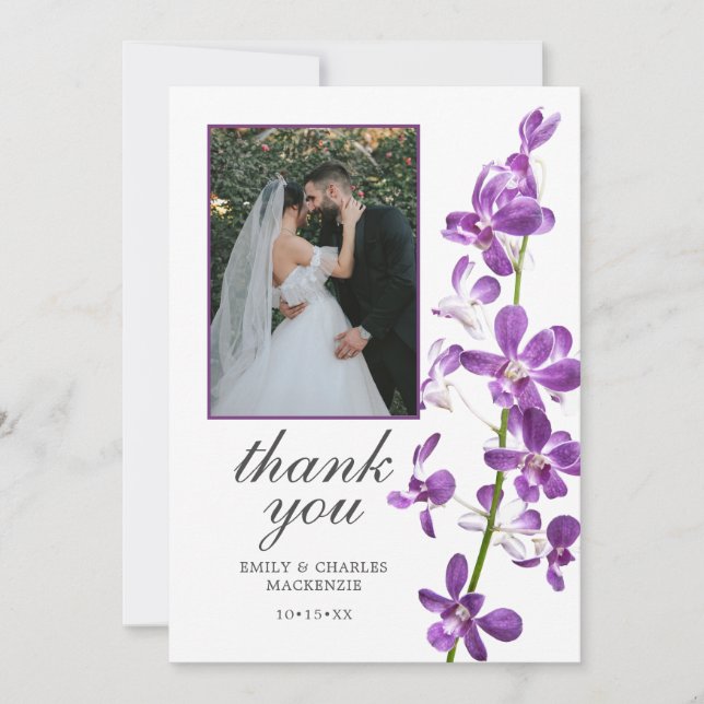 Tarjeta De Agradecimiento Orquídeas Púrpura, Boda Elegante Moderna Gracias C (Anverso)