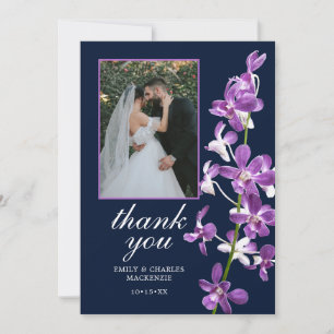 Tarjeta De Agradecimiento Orquídeas Purpura, Boda Moderna y Elegante
