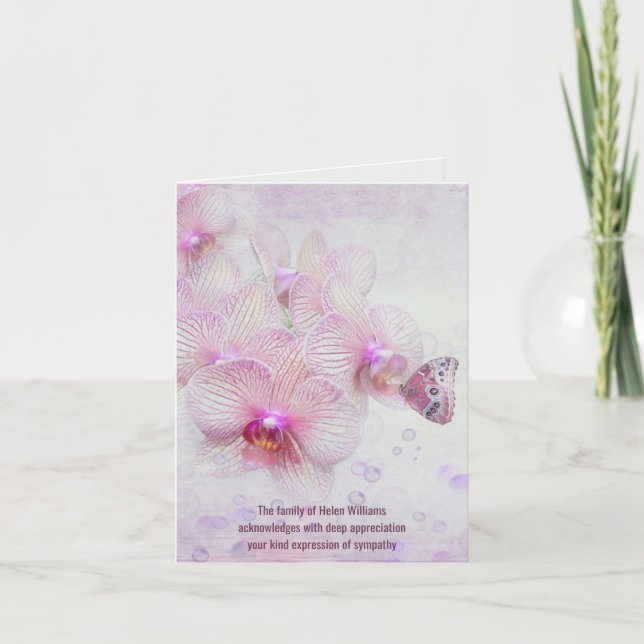 Tarjeta De Agradecimiento orquídeas y mariposas simpatía gracias (Anverso)