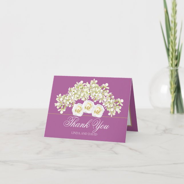 Tarjeta De Agradecimiento Orquídeas y Rosas Floral Boda Gracias (Anverso)