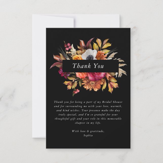 Tarjeta De Agradecimiento Oscuro Moody Fall Floral Bridal Shower (Anverso)