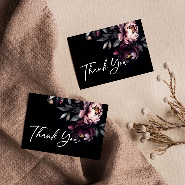 Tarjeta De Agradecimiento Oscuro moody noir elegantes peonías burgundy (Dark moody noir elegant burgundy peonies wedding thank you card bridal shower thank you birthday)