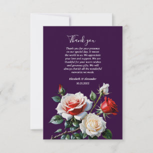 Tarjeta De Agradecimiento Oscuro Rosas florales rosadas blancas y rojas para