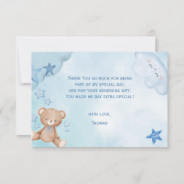 Tarjeta De Agradecimiento osito de peluche azul acuarela para niños