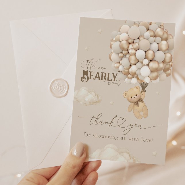 Tarjeta De Agradecimiento Osito de peluche con globos Baby Shower neutral (Subido por el creador)