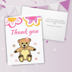 Tarjeta De Agradecimiento Osito de peluche Flores Baby Shower 