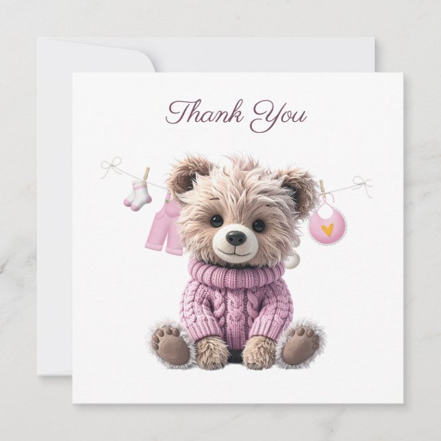 Tarjeta De Agradecimiento Osito de peluche jersey rosa (Anverso)