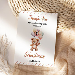 Tarjeta De Agradecimiento Osito de peluche lindo 1er cumpleaños | Oso dulce