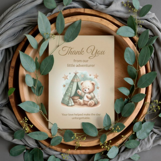 Tarjeta De Agradecimiento Osito Explorador Rústico Bebé (Thank you from our little adventurer teddy bear baby shower thank you card)