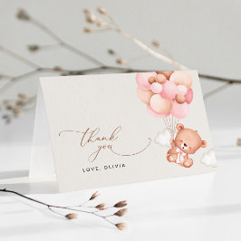 Tarjeta De Agradecimiento Osito, Oso de peluche, Globos rosados, Fiesta de b