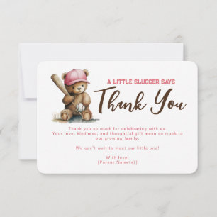 Tarjeta De Agradecimiento Osito Slugger Bebe Niño Baseball Shower de Baby
