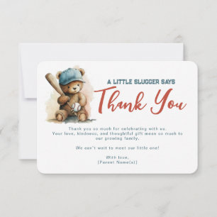 Tarjeta De Agradecimiento Osito Slugger Bebe Niño Baseball Shower de Baby