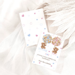 Tarjeta De Agradecimiento Ositos globos rosa azul Revelación del sexo Baby S