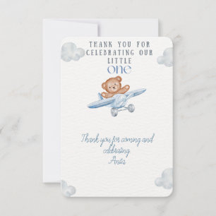 Tarjeta De Agradecimiento Oso Avión Pequeño Uno Baby Shower