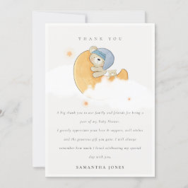 Tarjeta De Agradecimiento Oso azul somnoliento sobre Moon Boy Baby Shower