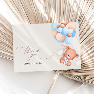 Tarjeta De Agradecimiento Oso bebé, Oso de peluche, Globos azules, Baby Show