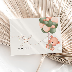 Tarjeta De Agradecimiento Oso bebé, Oso de peluche, Globos verdes, Baby Show