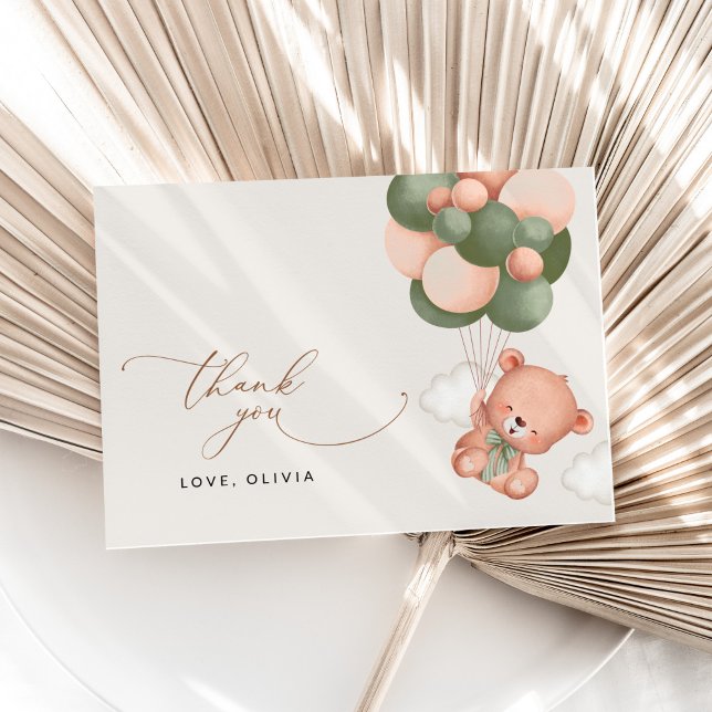 Tarjeta De Agradecimiento Oso bebé, Oso de peluche, Globos verdes, Baby Show (Subido por el creador)