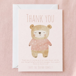 Tarjeta De Agradecimiento Oso Bebé rosa Ducha Encantador gracias
