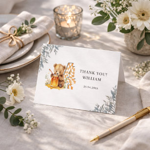 Tarjeta De Agradecimiento Oso Clásico de Acuarela Cumpleaños número cuatro d