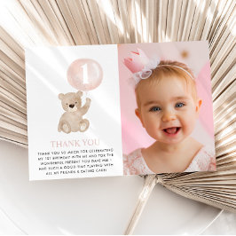 Tarjeta De Agradecimiento Oso cumpleaños 1 año globo rosa foto plana