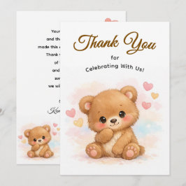 Tarjeta De Agradecimiento Oso de bebé neutral adorable para cumpleaños
