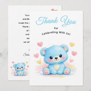 Tarjeta De Agradecimiento Oso de bebé rosa lindo para cumpleaños de niño