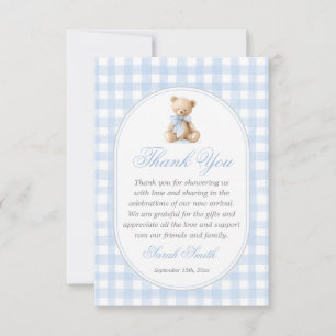 Tarjeta De Agradecimiento Oso de gingham azul Grand millennial