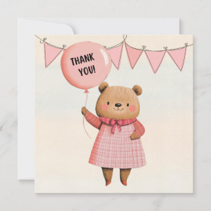 Tarjeta De Agradecimiento Oso de globo rosa con traje de cuadros